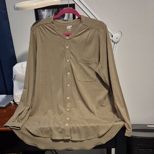 Lands' End Olive Green Button-Front Long Sleeve Top